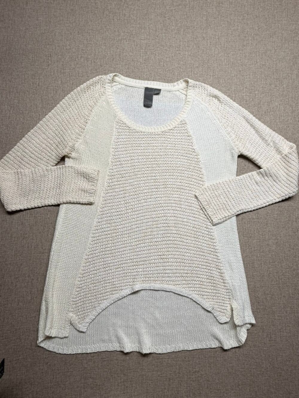 Quinn Cream Mixed Knit Sweater Small High Low Hem Textured Pullover